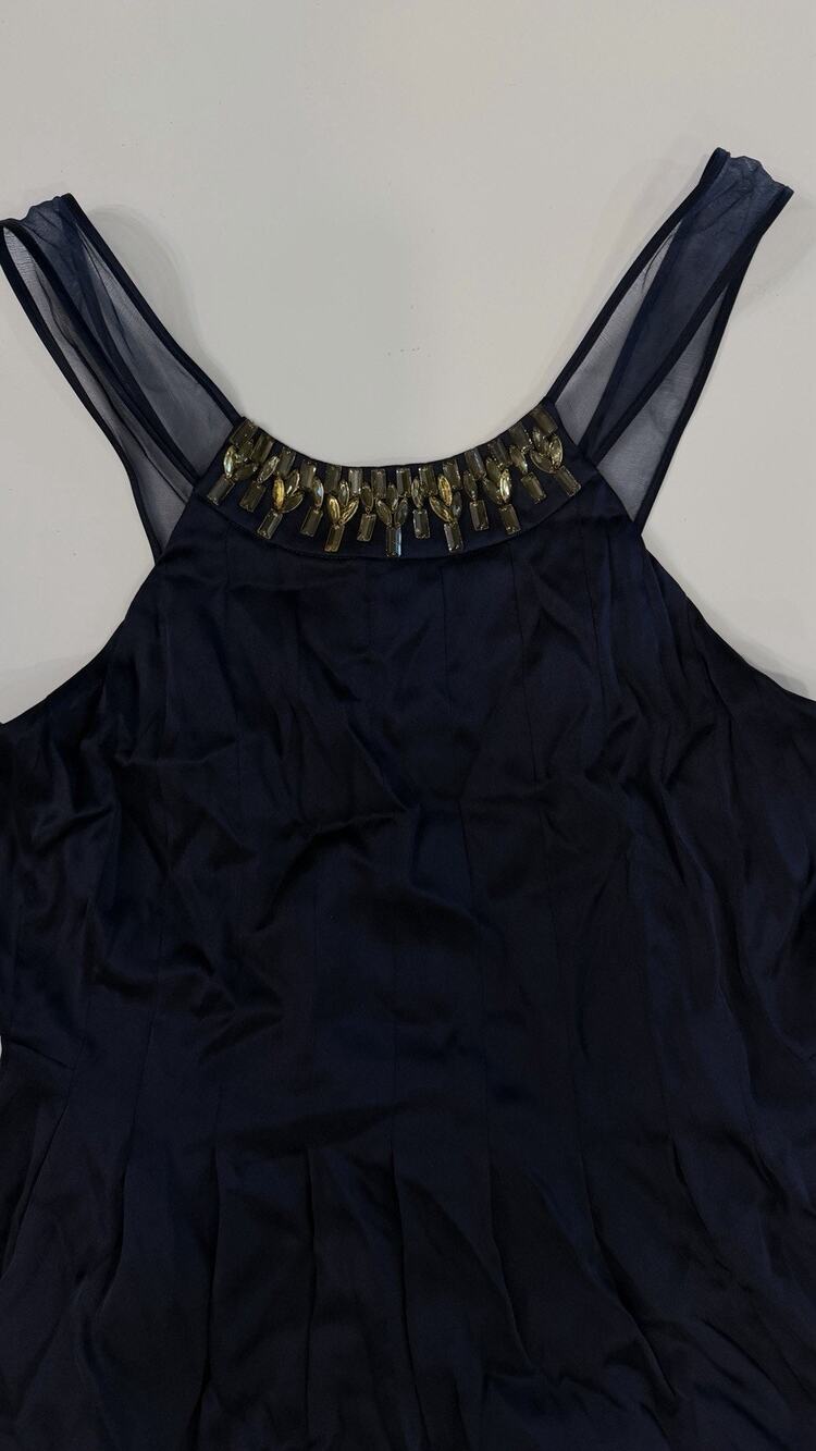 Rebecca Taylor Womens Size 2 Navy Blue Rhinestone Silk Blend Cocktail Dress NWT